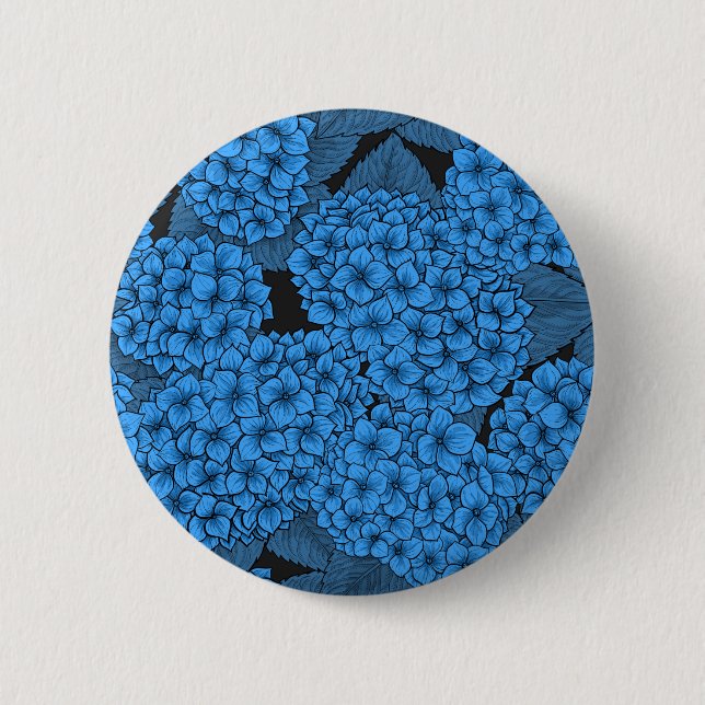 Blue hydrangea 2 inch round button (Front)