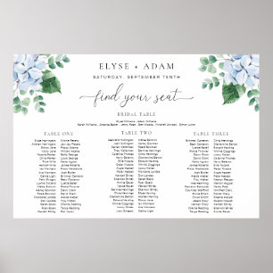 Blue Hydrangea 3 Banquet Seating Chart Foam Board