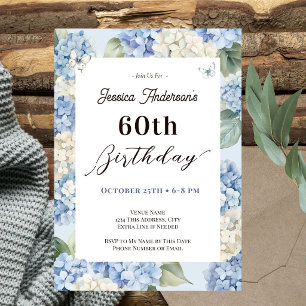 Blue Hydrangea 60th Birthday Adult Garden Invitation