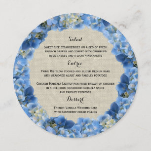 Blue Hydrangea and Burlap Round Menu