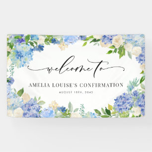 Blue Hydrangea and Ivory Rose Confirmation Banner