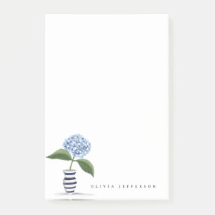 Blue Hydrangea and Navy Striped Vase Personalized Post-it Notes