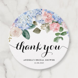 Blue Hydrangea and Pink Rose Bridal Shower Favour Tags