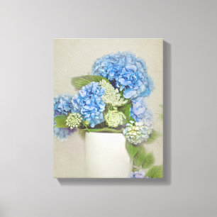 blue hydrangea and Queen Anne's Lace Canvas Print