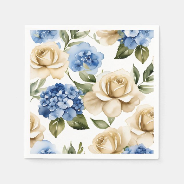 Blue Hydrangea And Roses Napkin (Front)