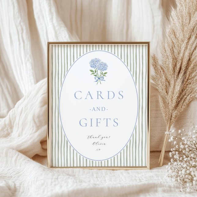 Blue Hydrangea and Stripes, Cards and Gifts Table Poster (Creator Uploaded)