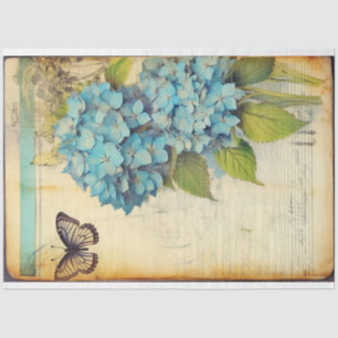 Blue hydrangea antique manuscript ephemera tissue paper