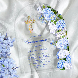 Blue Hydrangea Arch Confirmation Acrylic Invitations