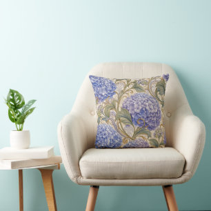 Blue Hydrangea Art Nouveau Decorative Throw Pillow