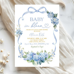 Blue Hydrangea Baby in Bloom Baby Shower Invitation