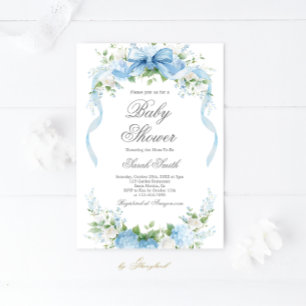 Blue Hydrangea Baby Shower Boy Invitation