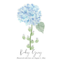 Blue Hydrangea Baby Shower Fingerprint Guest Book