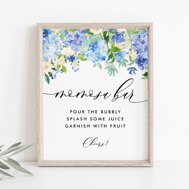 Blue Hydrangea Baby Shower Mimosa Mom-osa Bar Poster (Creator Uploaded)
