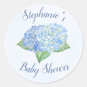 Blue Hydrangea Baby Shower Personalized Classic Round Sticker