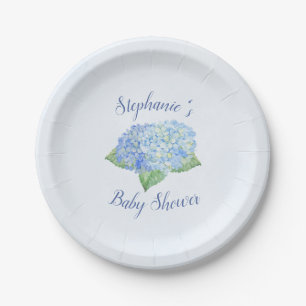 Blue Hydrangea Baby Shower Personalized Paper Plate