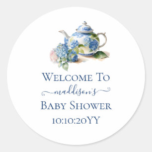 Blue Hydrangea Baby Shower Tea Party Classic Round Sticker