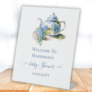  Blue Hydrangea Baby Shower Tea Party Welcome  Pedestal Sign
