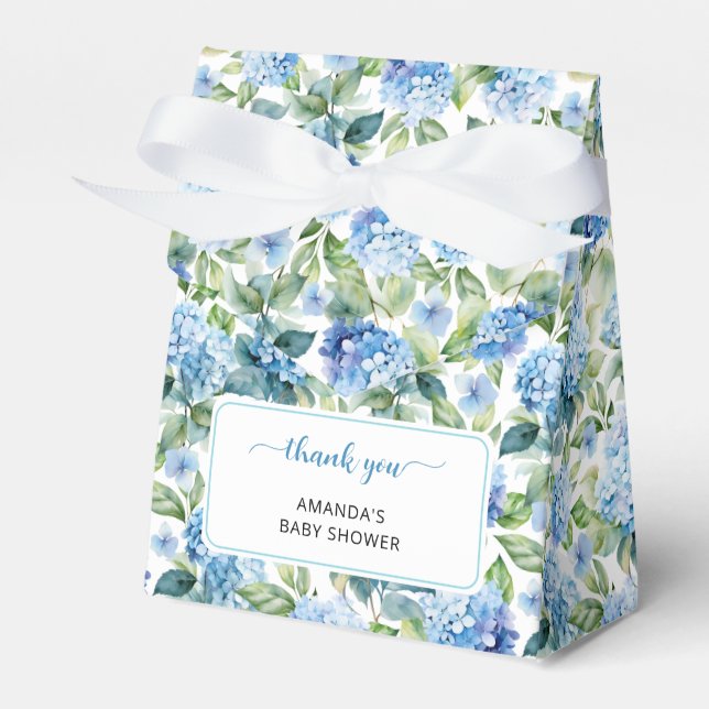 Blue Hydrangea Baby Shower Thank You Favor Box (Front Side)