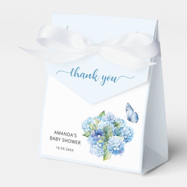 Blue Hydrangea Baby Shower Thank You Favor Box (Front Side)