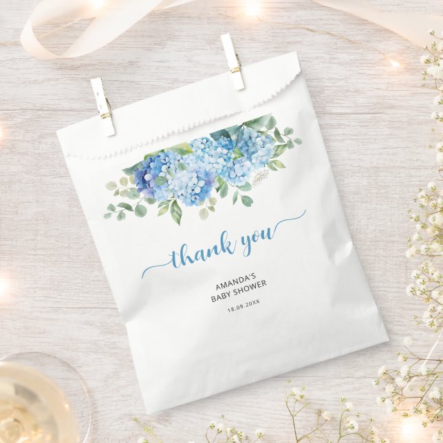 Blue Hydrangea Baby Shower Thank You Favour Bag (Clipped)
