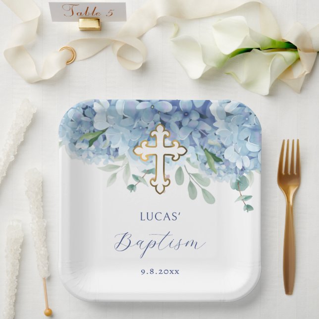 Blue Hydrangea Baptism Paper Plate (Wedding)
