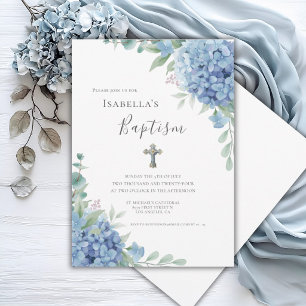 Blue Hydrangea Baptism Religious Invitation