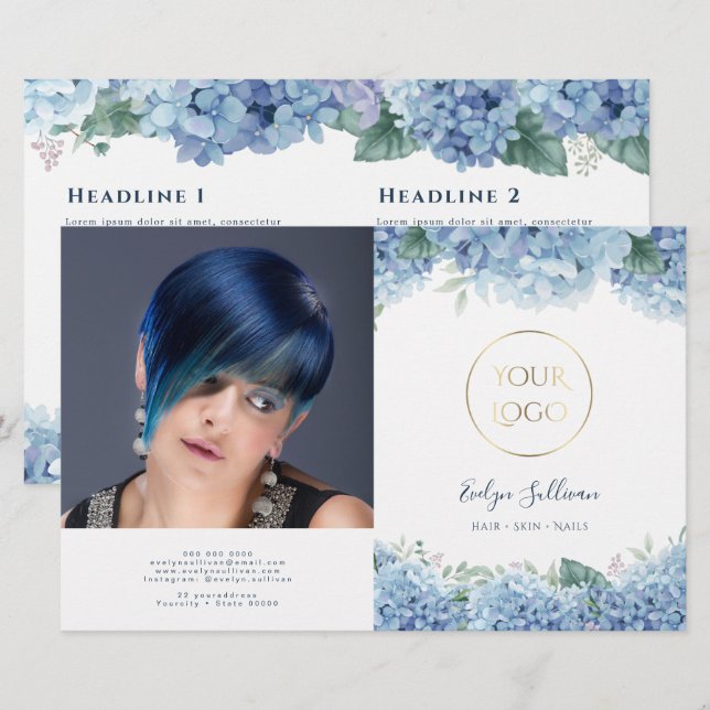 Blue hydrangea bifold brochure (Front/Back)