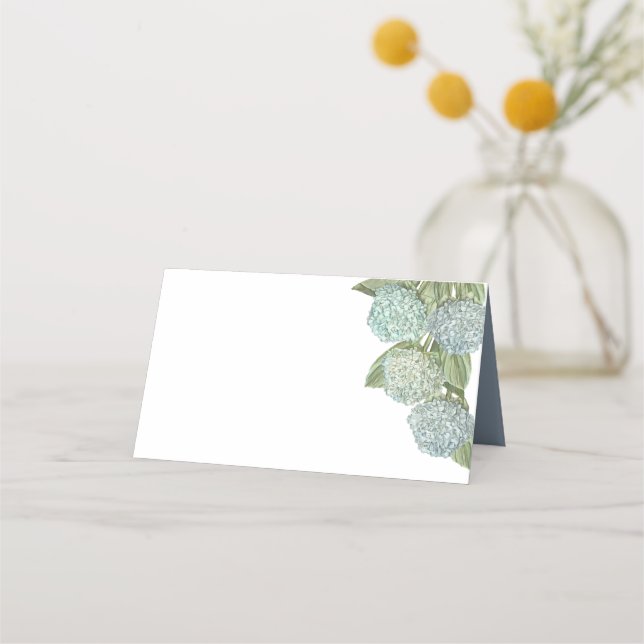Blue hydrangea Blank Place Cards (Front)