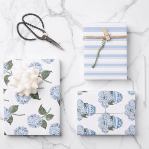 Blue Hydrangea Bloom Floral Set Wrapping Paper Sheet