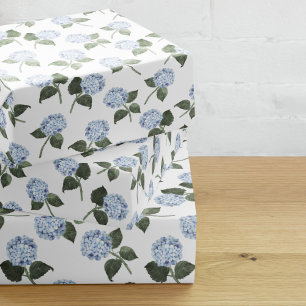 Blue Hydrangea Bloom Floral Wrapping Paper Sheet
