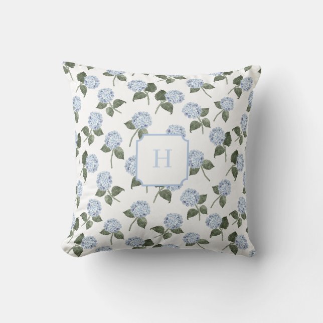 Blue Hydrangea Bloom Monogram   Throw Pillow (Front)