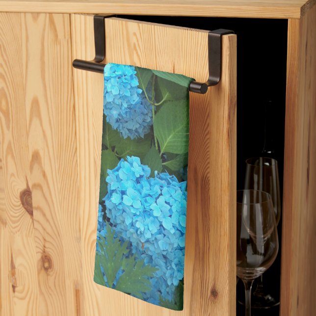 Blue Hydrangea Blooms Floral Kitchen Towel (Thirds Fold)