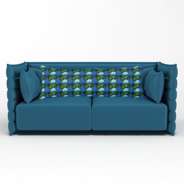 Blue Hydrangea Blooms Floral Pattern Body Pillow (In Situ)