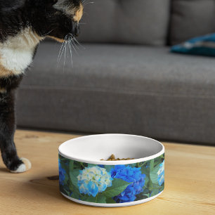Blue Hydrangea Blooms Floral Pattern Pet Bowl