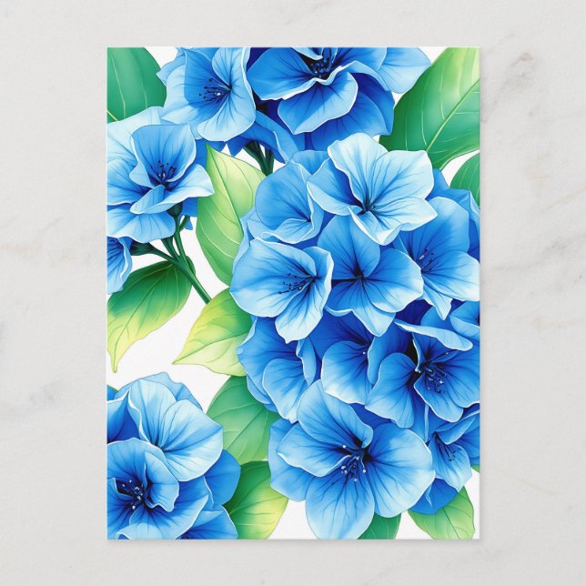 Blue Hydrangea Blooms Floral Pattern Postcard (Front)