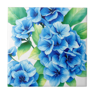 Blue Hydrangea Blooms Floral Pattern Tile