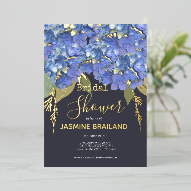 Blue Hydrangea Blooms Personalized Bridal Shower (Standing Front)