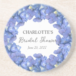 Blue Hydrangea Blooms Personalized Bridal Shower Coaster