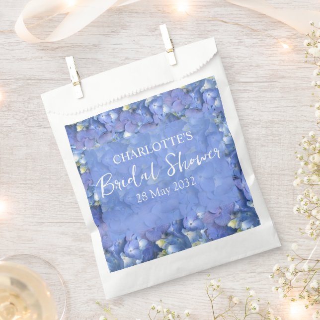 Blue Hydrangea Blooms Personalized Bridal Shower Favour Bag (Clipped)