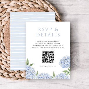 Blue Hydrangea Blooms RSVP and Details, w/ QR Code Enclosure Card