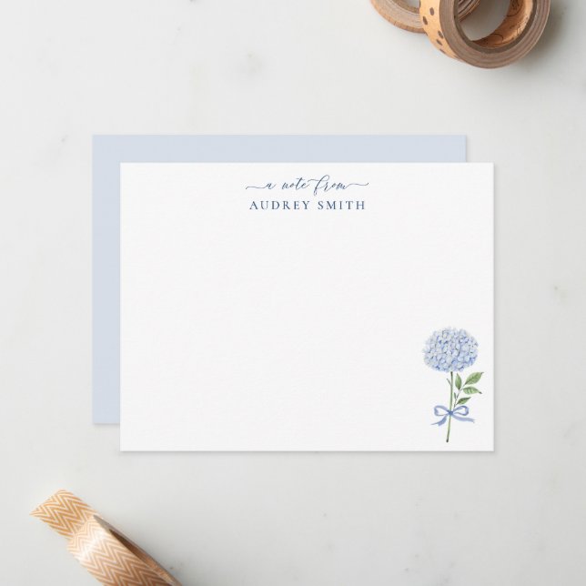 Blue Hydrangea Blue Personalized Card (Front/Back In Situ)