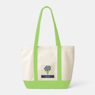 Blue Hydrangea Blue Stripe Monogram Pattern Tote Bag