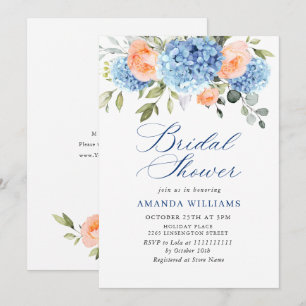 Blue Hydrangea Blush Pink Roses BRIDAL SHOWER Invitation