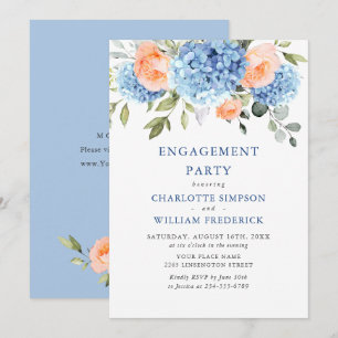 Blue Hydrangea Blush Pink Roses ENGAGEMENT PARTY Invitation