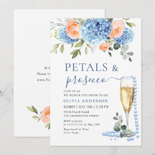 Blue Hydrangea Blush Pink Roses Pearls & Prosecco Invitation