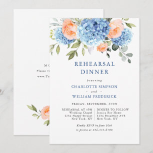 Blue Hydrangea Blush Pink Roses Rehearsal Dinner Invitation