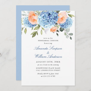 Blue Hydrangea Blush Pink Roses Rehearsal Dinner Invitation