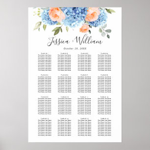Blue Hydrangea Blush Rose 15 Tables SEATING CHART