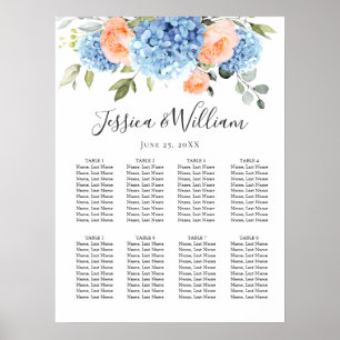 Blue Hydrangea Blush Rose 8 Tables SEATING CHART