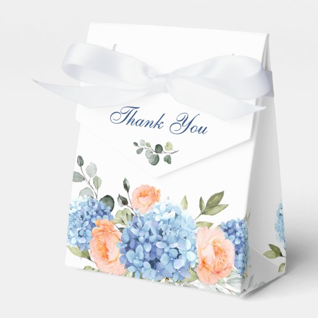 Blue Hydrangea Blush Rose Eucalyptus Bridal Shower Favor Box (Front Side)
